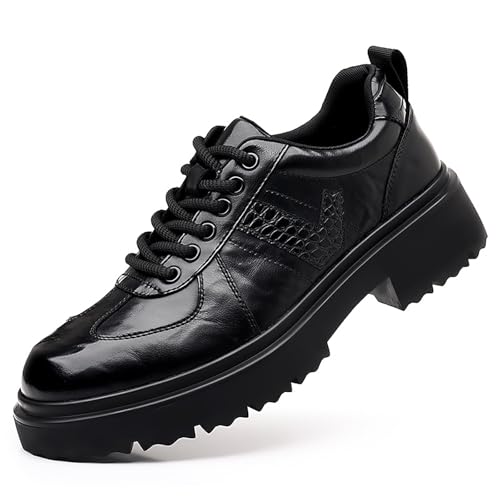 Men's Leather lace-up Thick-Soled Oxford Shoes Comfort Handmade Round Toe Non-Slip Soft Bottom Dress Derby Shoes for Driving Business Office