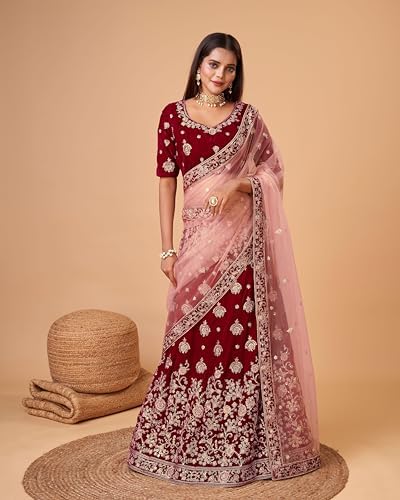TRENDMALLS Women's Velvet Sequin Embroidery Lehenga Choli with Dupatta | Bridal Party Stylish Wedding Lehenga Choli for women