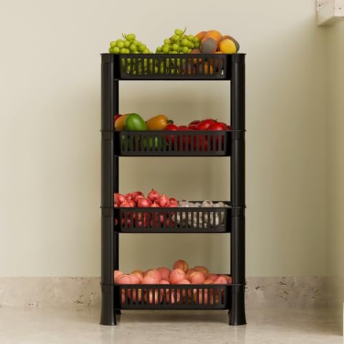 Image of Multipurpose Foldable Plastic Storage Rack Basket Stand for Home, Office and Kitchen (Black, 4 Layer)