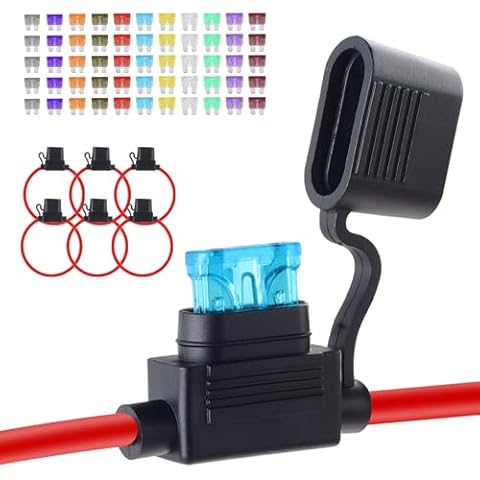 6 Pack Inline Fuse Holder 12V, Upgraded 12 AWG Waterproof Fuse Holder with 66 Pcs Standard Car Fuses (2A/3A/5A/7.5A/10A/15A/20A/25A/30A/35A/40A), YNZDRWA in Line Fuse Holders 12v for Marine Auto Cover