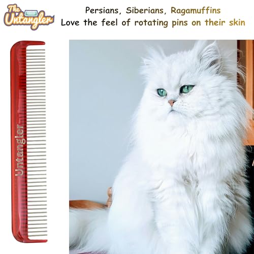 Image of Cat Comb, 7 inch, Ferrari Red - Silky Smooth Rotating Teeth for Gently Detangling Matted Cat Hair, Stainless Steel, Made in USA, Vet Recommended