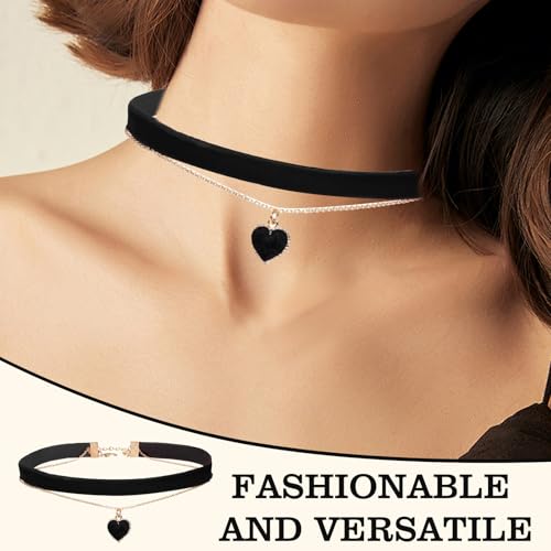 Choker Kette schwarz Damen Velvet Halsband, geschichteter Herz Schmuck, Gothic Frauen Schmuck