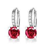 CACESTONE July Birthstone Earrings Sterling Silver Gemstone Created Ruby Earrings Red Cubic Zirconia