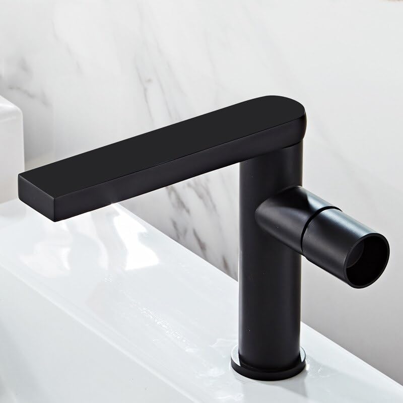 Mitigeur de lavabo noir court pour eau chaude et froide en laiton chromé chic
