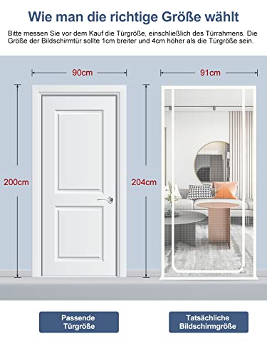 Katzengitter für Tür, Verhindern Sie das Auslaufen von Katzen, Isolationstür-Bildschirm für die Einführung Neuer Katzen, Katzentürnetz für den Sommer (Passende Türgröße: 90cm x 200cm, weiß)