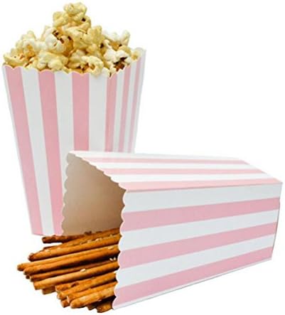 24pcs Striped Paper Popcorn Boxes for Party Favor Supplies (Pink)