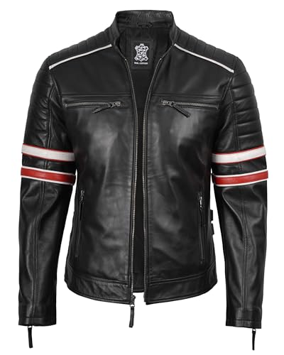 Image of fjackets Cafe Racer Leather Jacket Men Real Lambskin - Leather Jacket Men Moto Style, Zip Up