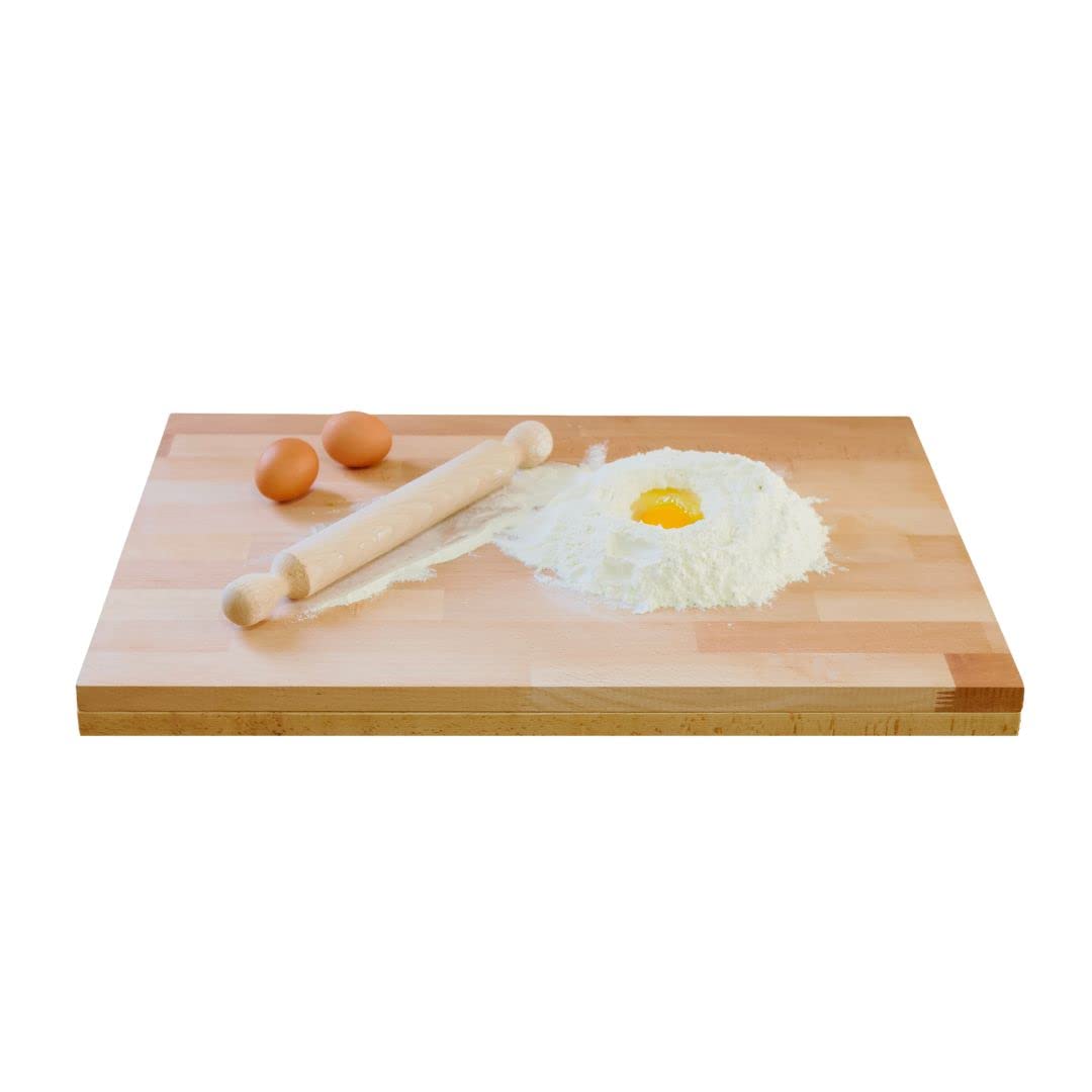 Tabla de pasta, rodillo incluido, 100% madera de haya, 60 x 40 x 1,9 cm, con escalón (2,2 cm)