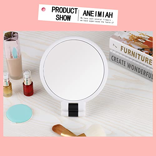 Aneimiah 1X 15X Travel Magnifying Hand Held Mirror,Double Side Folding Hand Mirrors For Women With Adjustable Handle Cosmetic Mirror For Girl Compact Travel Makeup Round Mirror White #TOP4