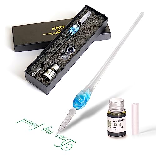 zhl glass ink pen,Glass Dip Pen Set -Calligraphy Pen Signature Pen Writting , Best Christmas Gifts Business Gifts Holiday Gift Blue