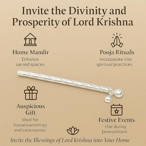 Image of 925 Sterling Silver Bala Gopal Flute for Home Temple | Handcrafted Pooja Article | Prosperity Gift for Krishna Worship | Auspicious Decor for Janmashtami, Festivals, Housewarming & Spiritual Use