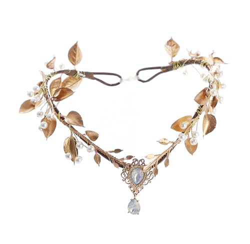 Trepveter Golden Fairy Crown Floral Headband Elf Flower Headpiece Women