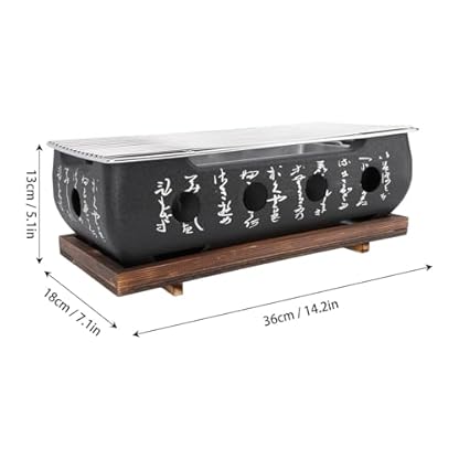 Tissting Japanischer BBQ Grill, 36x18x13cm Mini Holzkohle Tischgrill mit Gitter und Holzbasis, Rechteckig Tragbarer Japanisch Holzkohleofen Campingkocher für Yakiniku, Takoyaki, Aal Teriyaki – Bild 3