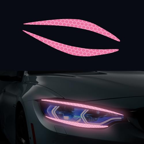 Image of 4 Pcs Reflective Eyeliner Car Decals-2 Pair Super Bright Vinyl Stickers for Headlights, High Reflective Car Headlight Eyelashes Sticker Cute Girl Car Accessory (Pink)