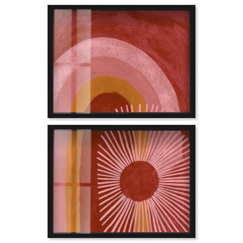Art Remedy Rising Rays II Shadowbox Print Boho Abstracts�A�u���b�N�t���[���A20 x 16�A2���Z�b�g