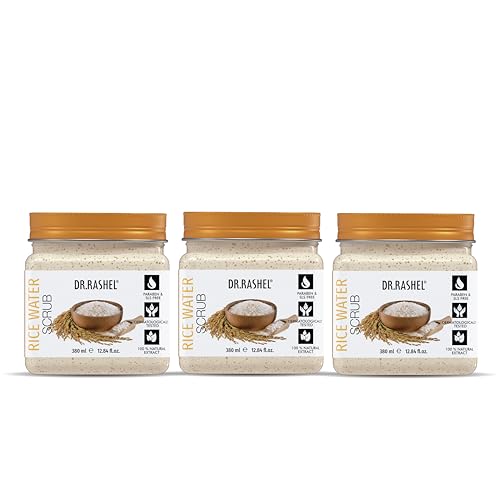 Image of DR.RASHEL Rice water Face Scrub For Men & Women | Hydrating & Moisturizer Scrub | Cleanser Scrub For Deep Exfoliation & soothnes | Dead Skin Cell Remover Facial Scrub For All Skin Types | 380ml Each | Pack of 3