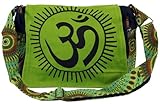 GURU SHOP Schultertasche, Hippie Tasche, Goa Tasche Om - Grün, Unisex - Erwachsene, 22x35x20 cm