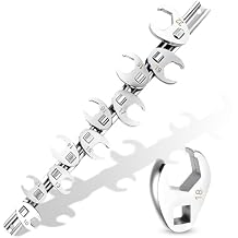 3/8" Drive Metric Crow foot Wrench Set 10-Piece 10-22mm, CR-V Steel Flare Nut Design, for Automotive & Plumbing Tight Spaces Access with Clip-On Organizer