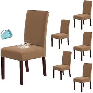 H.VERSAILTEX 100% Waterproof Dining Chair Covers Stretch Chair Covers for Dining Room Set of 6 Parson Chair Slipcovers Chair Protectors Covers Dining, Soft Thick Solid Fleece Fabric Washable