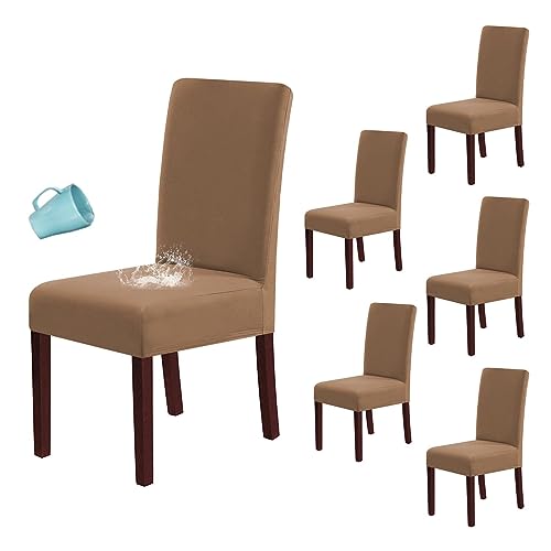 H.VERSAILTEX 100% Waterproof Dining Chair Covers Stretch Chair Covers for Dining Room Set of 6 Parson Chair Slipcovers Chair Protectors Covers Dining, Soft Thick Solid Fleece Fabric Washable