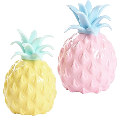 2 PCS Pineapple Squishy Set Pineapple Shape with Leaf Detail Squishy Pineapples for Desk Display and Everyday Handling in Yellow and Pink