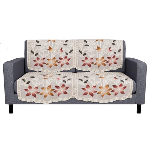 Image of Kuber Industries (Set of 4) Stylish & Durable Cotton Sofa Covers 2 Seater | Washable Sofa Protector /Mat & Slipcover for Hall, Living Room & Office | Brown Printed Lining