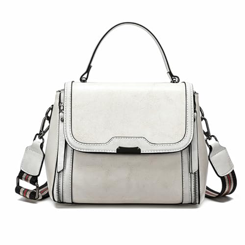 Image of imeetu Oil Wax Leather Handbags for Women, Crossbody Bag Removable Shoulder Strap (White)
