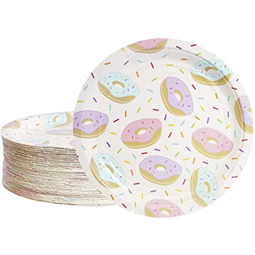 BLUE PANDA Donut Party Supplies Sprinkle Plates 9 inches 80 Pack