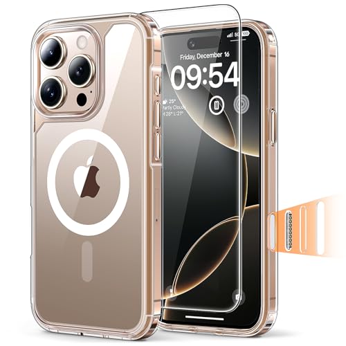 TAURI Coque Magnétique pour iPhone 16 Pro avec Bouton de Capture de Contrôle de Caméra, avec Protection écran,Protection Militaire Anti-Choc Mince -Transparent