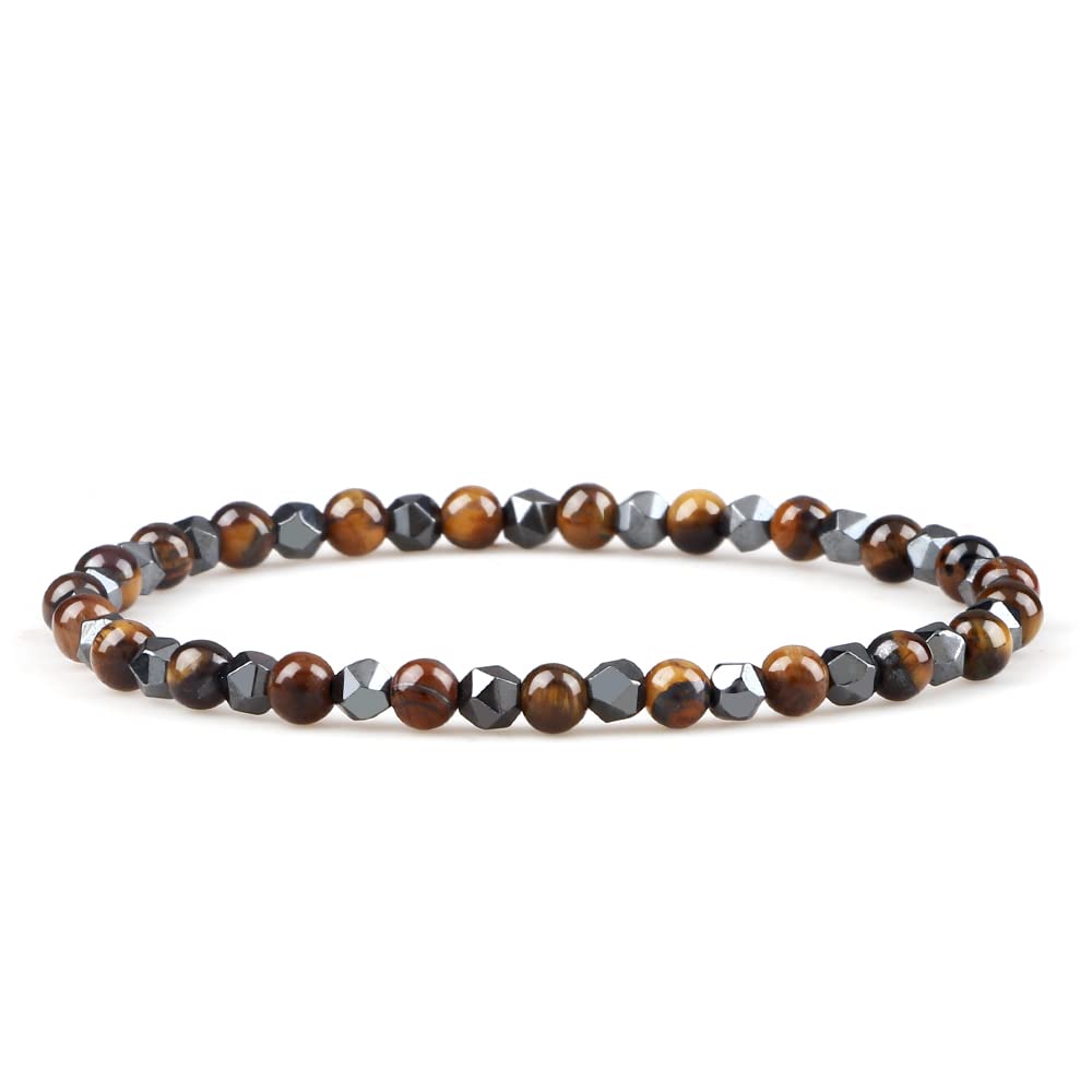 MOCHAMIK Natürliches Tigerauge Armband 4mm Perlen Armbänder geflochtene Armreifen für Frauen Männer Energie Geschenk