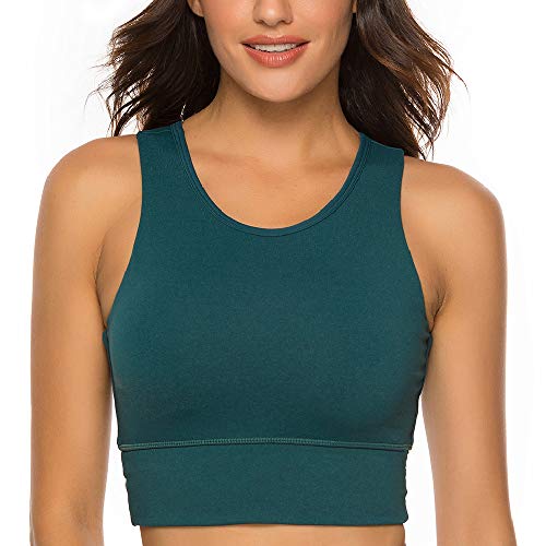 Nine Bull Womens High Impact Sports Bra - Workout Crop Top Longline Sports Bra For Workout Yoga Gym Dark Green #TOP1
