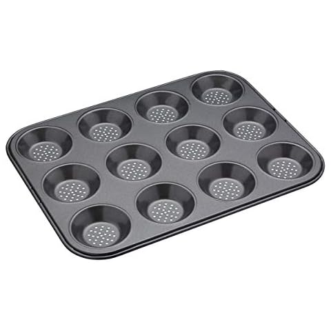 MasterClass Crusty Bake Perforated Mince Pie Baking Tray with PFOA Non Stick, 12 Hole Tart Tin, Robust 1mm Carbon Steel, 32 x 24cm (12.5 x 9.5''), Grey Cover
