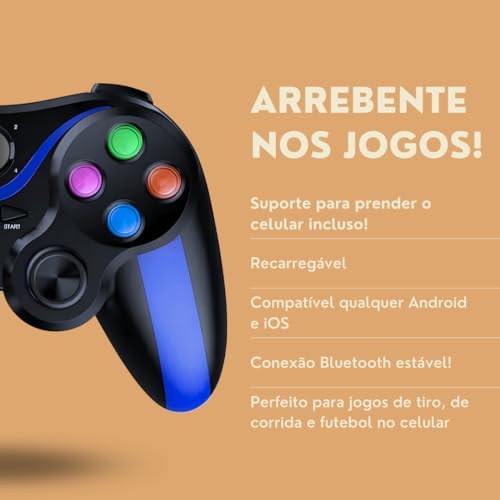Univerza Produtos Controle Bluetooth Joystick Gamepad para Celular Android iOS Pc, Compatível com Sm