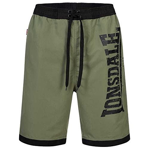 Lonsdale Clennell Pantaloncini da Spiaggia, Nero/Oliva, XXXL Uomo