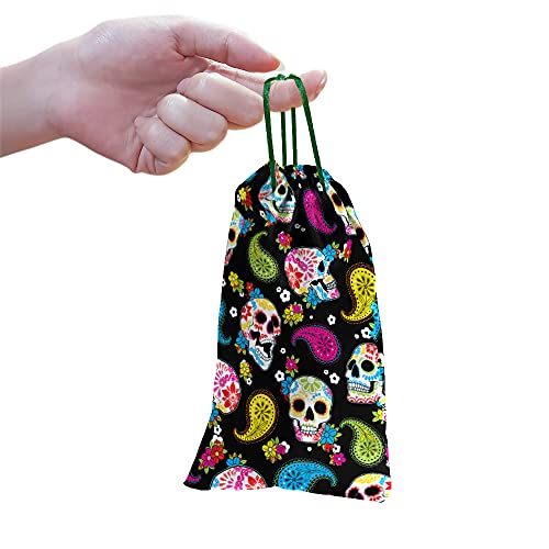 Wirester Set Of 3 Polyester Sunglasses Pouch, Eyeglasses Soft Case With Drawstring Closure - Purple Butterfly, Sea Turtles, Colorful Skulls #TOP4