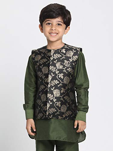 Image of JBN Creation Boys' Black and Zari Gold Silk Blend Nehru Jacket JBNBJ031BL 30