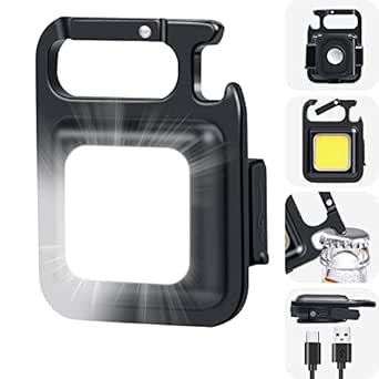 DOTCOM Cob Small Flashlight,1000 Lumens Bright Rechargeable Cob Keychain Flashlights,4 Light Modes Portable Pocket Light with Folding Bracket Bottle Opener&amp;Magnet Base for Walking&amp;Camping (1 Pack)