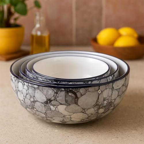 Image of Ceramic Mixing Bowl Set - 4 Pieces (1500ml, 800ml, 600ml, 400ml), Black Luster - Durable, Microwave & Dishwasher Safe - Ideal for Mixing, Serving & Storage