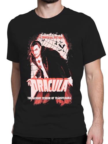 Universal Monsters Mens Tshirt | Dracula T-Shirt | Horror Gifts for Men | Black | Mens T-Shirts | L