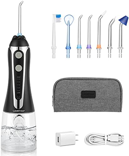 Cordless Water Dental Flosser for Teeth,Leominor 5 Modes Portable Oral Irrigator,with Travel Bag and 7 Jet Tips, IPX7 Waterproof Rechargeable for Home&Travel