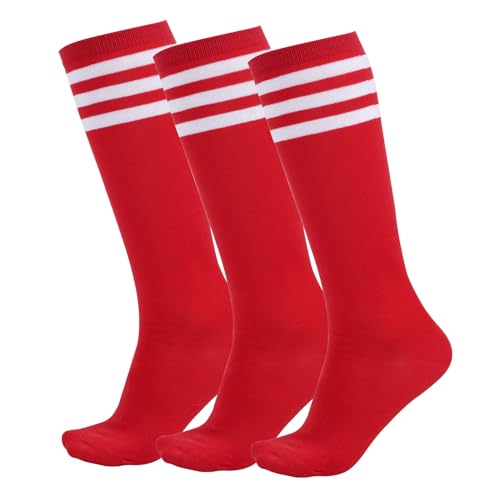 3 Pairs Striped Knee High Socks Kids Soccer Socks Youth Athletic Outdoor Sport Socks for Boys Girls