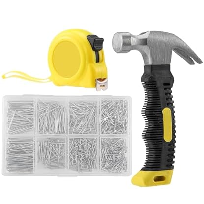 Foto di Kit 900 Chiodi in Acciaio con Organizzazione 8-in-1, Martello Mini Carpentiere 282g & Metro a Nastro 3m - Ideale per Fai-da-Te, Lavori su Legno, Cartongesso, Metallo