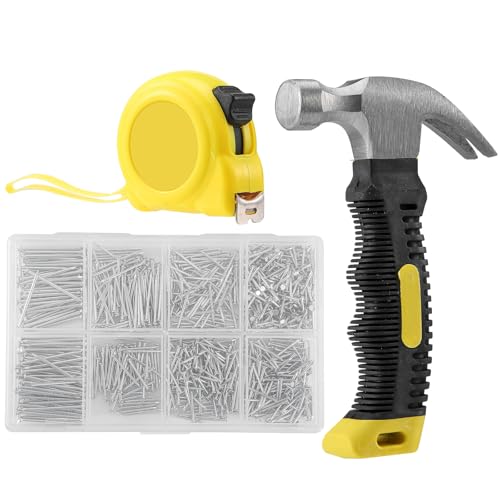 HonQiShiMY Mini 282g Marteau de camping,Marteaus de Coffreur, Porte-Clou Aimanté,Marteau de 900 Clous en Acier avec & Mètre Ruban Acier 3m - Idéal pour Bricolage, Bois, Placo, Métal