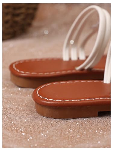 Image of GORGLITTER Girl's Strappy Leather Flats Sandal Cute Braided Dressy Toe Ring Slip on Slide Sandals
