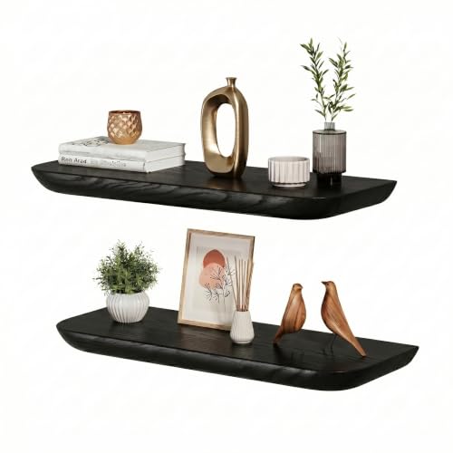 Solid Walnut Floating Shelves for Wall 16.5" Set of 2,Wall Mounted Shelf
