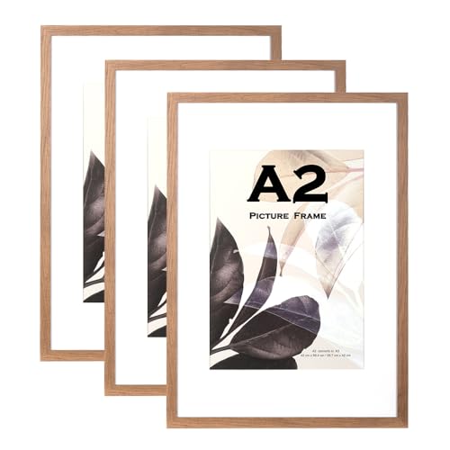 Brown Wooden Picture Frame A2(42x59.4cm) with Mat Set of 3 Mount for A3 Picture or Certificate Wall Mountable