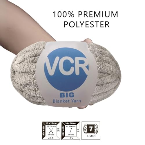 Image of VCR Light Grey Yarn, 200 Grams Big Chunky Hank, 22 Meters Length, Suitable for Knitting Blankets and Pillows, 100% Polyester Yarn Ball for Crochet DIY, Soft Threads, Pack of 1