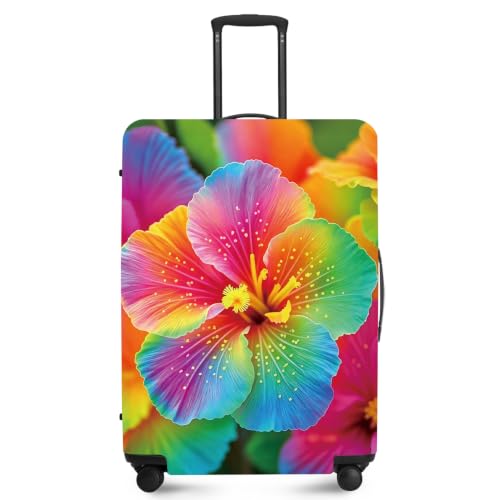 ANNA QUEEN Colorful Hibiscus Luggage Cover for 24-26 Inch Suitcase, Colorful Hibiscus Flower Suitcase Protector, Stretch Fabric Anti-Scratch Dustproof Washable Travel Sleeve