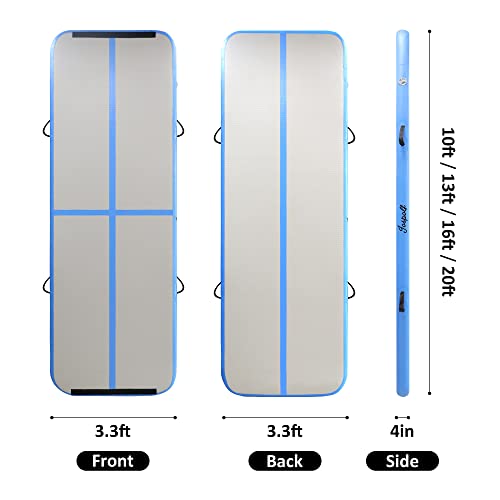 Jospolf Inflatable Gymnastics Mat Training Mat 10 Ft For Home/Training/Leadership/Yoga/Water Gymnastics With Pump（Light Blue） #TOP2