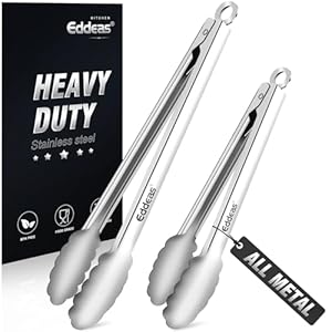 All Metal Tongs For Cooking – Heat Resistant 600 Degrees Stainless Steel Kitchen Tongs, Set of 2-9″ & 12 inch, Locking Tongs, For Food,Salad, BBQ, Grilling, Dishwasher safe